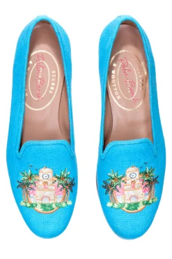 Women Stubbs & Wootton Slipper<PB Clocktower Turquoise Linen (Women)