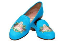 Women Stubbs & Wootton Slipper<PB Clocktower Turquoise Linen (Women)