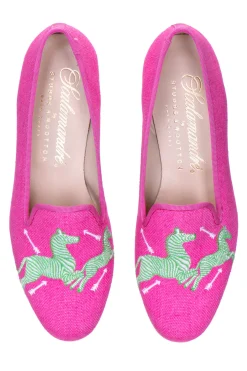 Women Stubbs & Wootton Slipper<Zebras Fuchsia Linen Slipper (Women)
